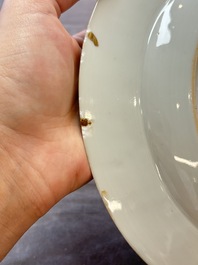 A set of six Chinese Meissen-style export plates with a harbour scene, Qianlong