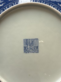 A Chinese blue and white 'dragon' dish, Daoguang mark and period