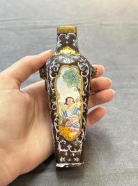 A square Chinese Canton enamel 'European subject' vase, Qianlong mark and probably of the period