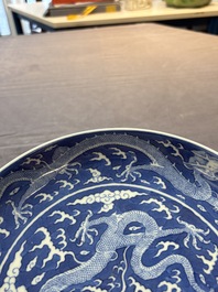 A Chinese blue and white 'dragon' dish, Daoguang mark and period