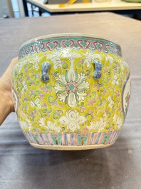 A Chinese famille rose yellow-ground 'kamcheng' bowl and cover for the Straits or Peranakan market, Guangxu mark and of the period