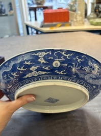 A Chinese blue and white 'dragon' dish, Daoguang mark and period