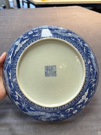 A Chinese blue and white 'dragon' dish, Daoguang mark and period