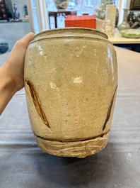 An Annamese or Vietnamese brown-glazed cream-ground 'grass sprigs' jar, 12/13th C.