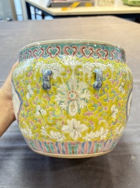 A Chinese famille rose yellow-ground 'kamcheng' bowl and cover for the Straits or Peranakan market, Guangxu mark and of the period