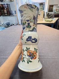 A Chinese wucai 'gu' vase and a blue and white brush pot, Transitional period and later