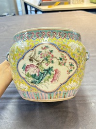 A Chinese famille rose yellow-ground 'kamcheng' bowl and cover for the Straits or Peranakan market, Guangxu mark and of the period