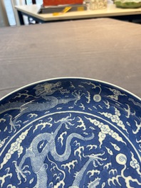 A Chinese blue and white 'dragon' dish, Daoguang mark and period