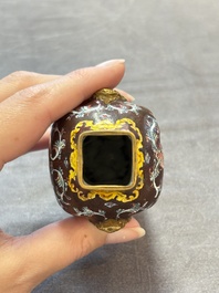 A square Chinese Canton enamel 'European subject' vase, Qianlong mark and probably of the period