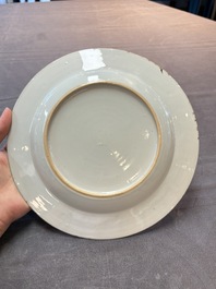 A set of six Chinese Meissen-style export plates with a harbour scene, Qianlong