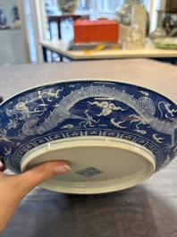 A Chinese blue and white 'dragon' dish, Daoguang mark and period