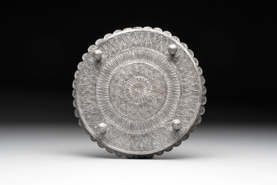 An Indo-Persian silver filigree tray and ewer, 19th C.