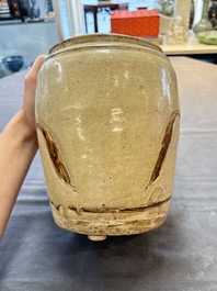 An Annamese or Vietnamese brown-glazed cream-ground 'grass sprigs' jar, 12/13th C.