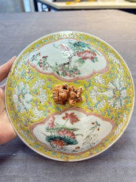 A Chinese famille rose yellow-ground 'kamcheng' bowl and cover for the Straits or Peranakan market, Guangxu mark and of the period