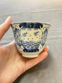 Eight Chinese blue and white cups and saucers, Kangxi mark, 19th C.