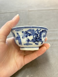 Ten Chinese blue and white cups and nine saucers, Kangxi mark, 19th C.