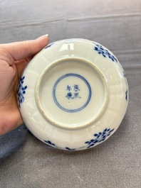 Ten Chinese blue and white cups and nine saucers, Kangxi mark, 19th C.