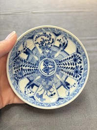 Ten Chinese blue and white cups and nine saucers, Kangxi mark, 19th C.