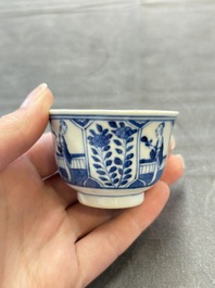 Ten Chinese blue and white cups and nine saucers, Kangxi mark, 19th C.
