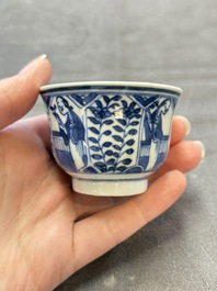 Ten Chinese blue and white cups and nine saucers, Kangxi mark, 19th C.