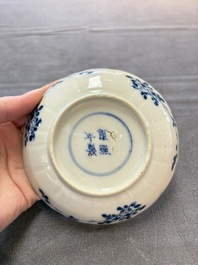 Ten Chinese blue and white cups and nine saucers, Kangxi mark, 19th C.