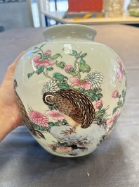 Two Chinese famille rose vases with birds and flowers, Qianlong mark, Republic