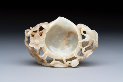 A Chinese jade peach-form brush washer, 19th C.