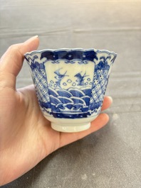 Eight Chinese blue and white cups and saucers, Kangxi mark, 19th C.