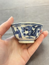 Ten Chinese blue and white cups and nine saucers, Kangxi mark, 19th C.