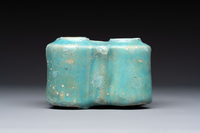 A Nishapur turquoise-glazed bowl, an inkwell and an incense burner or lantern, Iran, 10/12th C.