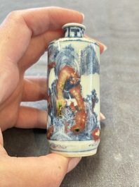 Three Chinese blue, white and copper-red snuff bottles, 19th C.