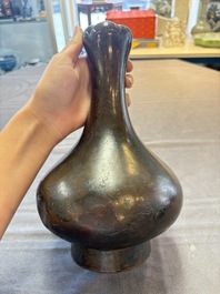 A Chinese bronze garlic-head 'hu' wine vessel, Han