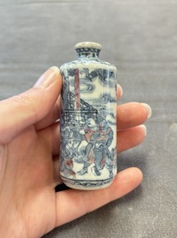 Three Chinese blue, white and copper-red snuff bottles, 19th C.
