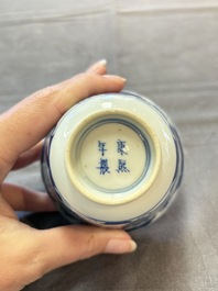 Eight Chinese blue and white cups and saucers, Kangxi mark, 19th C.