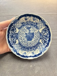 Eight Chinese blue and white cups and saucers, Kangxi mark, 19th C.