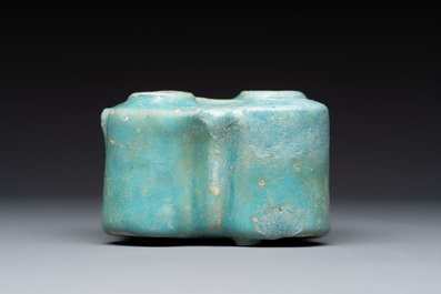 A Nishapur turquoise-glazed bowl, an inkwell and an incense burner or lantern, Iran, 10/12th C.