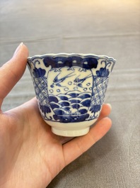 Eight Chinese blue and white cups and saucers, Kangxi mark, 19th C.
