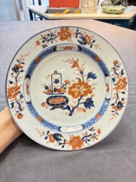 Eight Chinese Imari-style 'flower basket' plates, Yongzheng