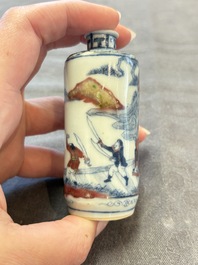 Three Chinese blue, white and copper-red snuff bottles, 19th C.