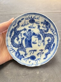 Ten Chinese blue and white cups and nine saucers, Kangxi mark, 19th C.