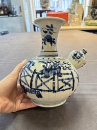 A Japanese blue and white kendi with a garden scene, Edo, early 18th C.
