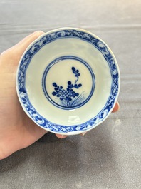 Ten Chinese blue and white cups and nine saucers, Kangxi mark, 19th C.