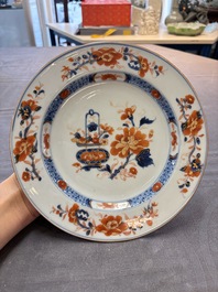 Eight Chinese Imari-style 'flower basket' plates, Yongzheng