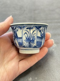 Ten Chinese blue and white cups and nine saucers, Kangxi mark, 19th C.