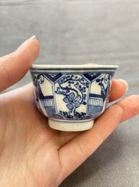 Ten Chinese blue and white cups and nine saucers, Kangxi mark, 19th C.