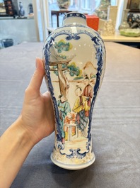 Three Chinese famille rose 'mandarin subject' vases and covers, Qianlong