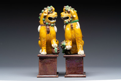 A Chinese sancai-glazed parrot, a pair of Buddhist lions and a 'Shou 壽' ewer, 19/20th C.