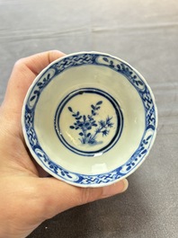 Ten Chinese blue and white cups and nine saucers, Kangxi mark, 19th C.