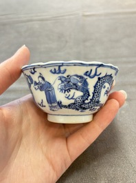Ten Chinese blue and white cups and nine saucers, Kangxi mark, 19th C.
