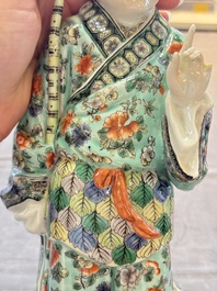 A Chinese famille verte figure of Han Xiangzi 韓湘子, Jiangxi mark, 19th C.